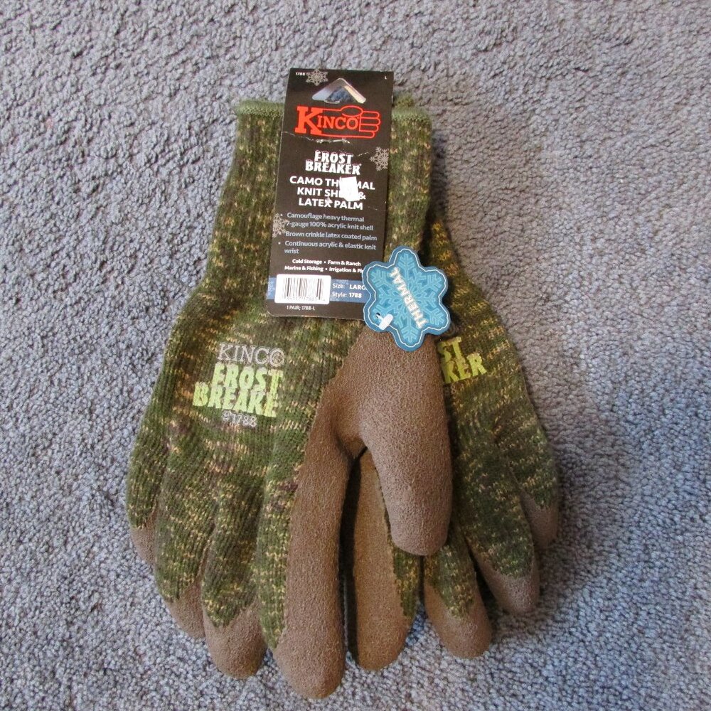 NWT Kinco 1788 Large Frost Breaker Camo Thermal Knit Shell Latex Palm Gloves
